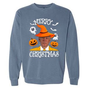 Joe Biden Merry Christmas Halloween Jokes Pumpkin Ghost Garment-Dyed Sweatshirt