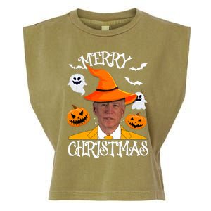 Joe Biden Merry Christmas Halloween Jokes Pumpkin Ghost Garment-Dyed Women's Muscle Tee