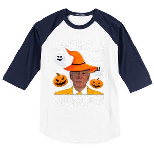 Joe Biden Merry Christmas Halloween Jokes Pumpkin Ghost Baseball Sleeve Shirt