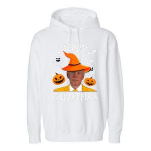 Joe Biden Merry Christmas Halloween Jokes Pumpkin Ghost Garment-Dyed Fleece Hoodie