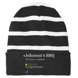 JohnsonS Bbq No Vegan Food Here One Star In Back Striped Beanie with Solid Band