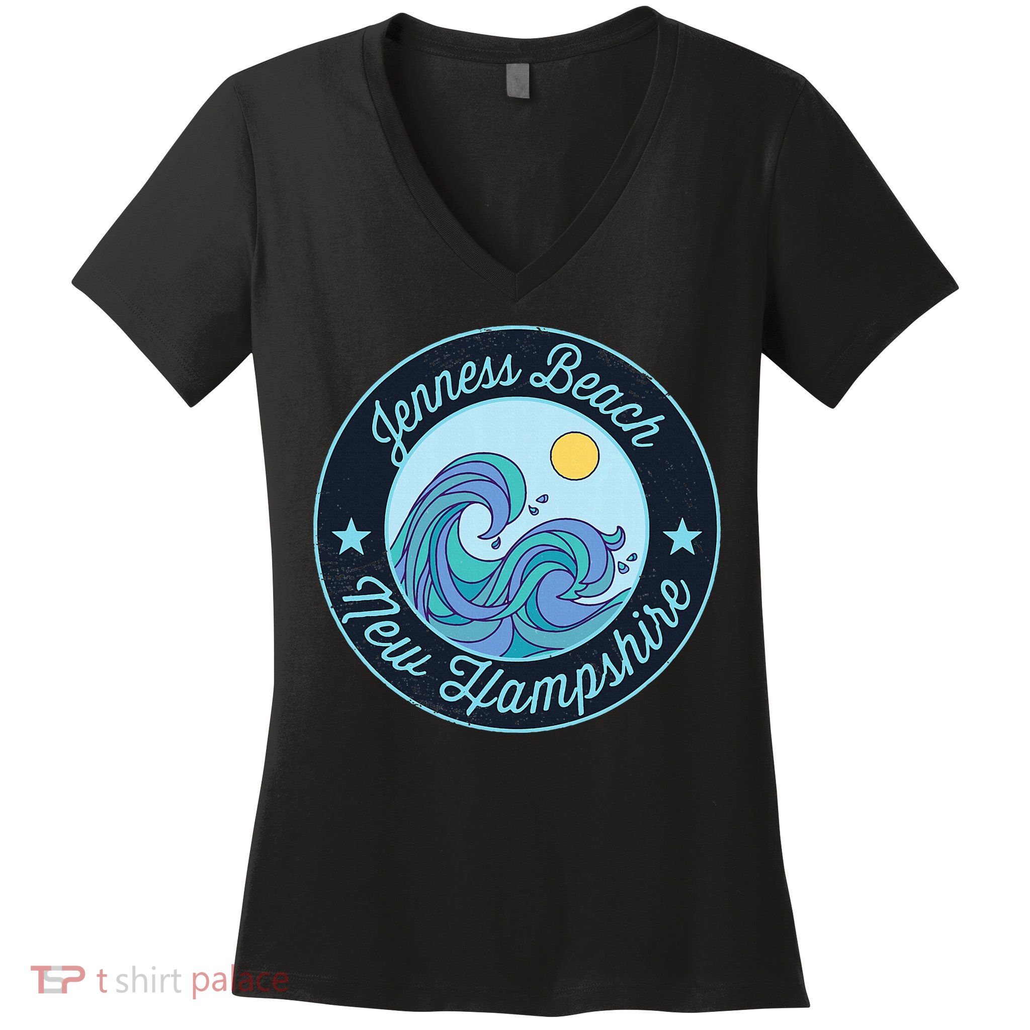 Jenness Beach Nh New Hampshire Souvenir Nautical Surfer Grap Women's V-Neck T-Shirt