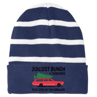 Jolliest Bunch Of Teachers This Side Of The Hallway Striped Beanie with Solid Band