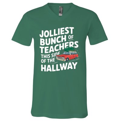 Jolliest Bunch Of Teachers This Side Of The Hallway Xmas V-Neck T-Shirt