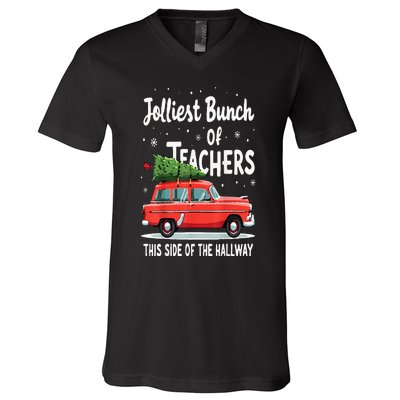 Jolliest Bunch Of Teachers This Side Of The Hallway Xmas Pj V-Neck T-Shirt