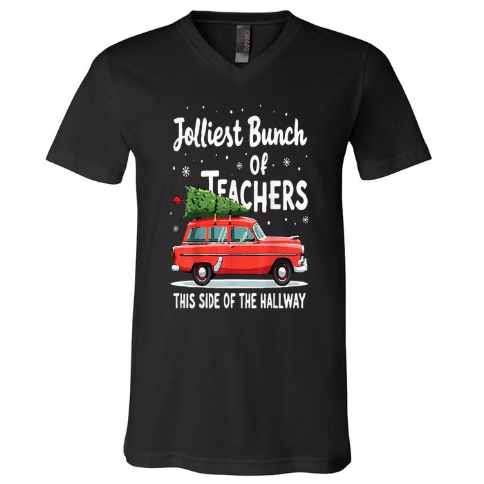 Jolliest Bunch Of Teachers This Side Of The Hallway Xmas Pj V-Neck T-Shirt