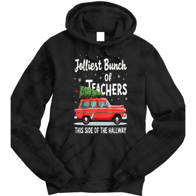 Jolliest Bunch Of Teachers This Side Of The Hallway Xmas Pj Tie Dye Hoodie