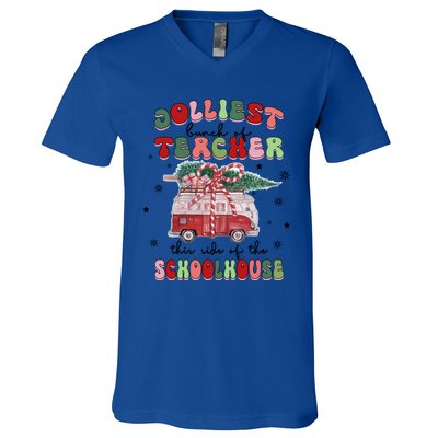 Jolliest Bunch Of Teacher This Side Of The Schoolhouse Xmas Cool Gift V-Neck T-Shirt