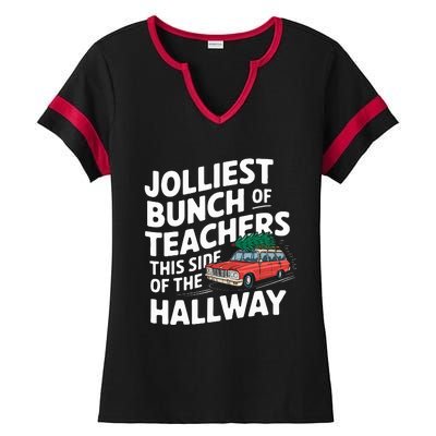 Jolliest Bunch Of Teachers This Side Of The Hallway Xmas Ladies Halftime Notch Neck Tee