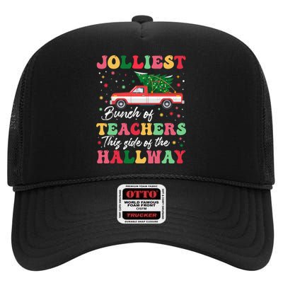 Jolliest Bunch Of Teachers This Side Of The Hallway Xmas Pj High Crown Mesh Back Trucker Hat