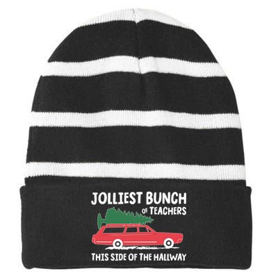 Jolliest Bunch Of Teachers This Side Of The Hallway Striped Beanie with Solid Band