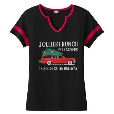 Jolliest Bunch Of Teachers This Side Of The Hallway Xmas Pj Ladies Halftime Notch Neck Tee