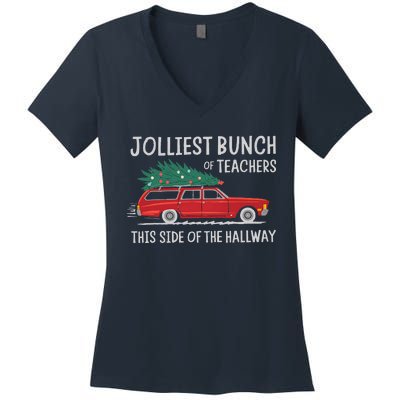 Jolliest Bunch Of Teachers This Side Of The Hallway Xmas Pj Women's V-Neck T-Shirt