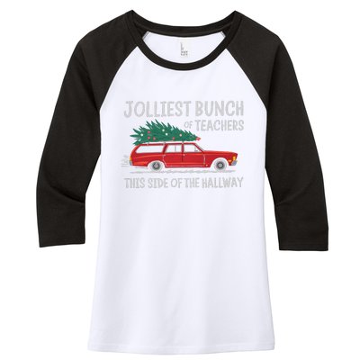 Jolliest Bunch Of Teachers This Side Of The Hallway Xmas Pj Women's Tri-Blend 3/4-Sleeve Raglan Shirt