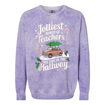 Jolliest Bunch Of Teachers This Side Of The Hallway Xmas Colorblast Crewneck Sweatshirt