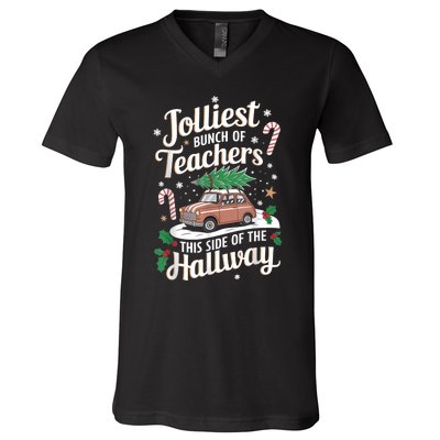 Jolliest Bunch Of Teachers This Side Of The Hallway Xmas V-Neck T-Shirt