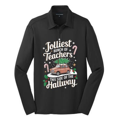 Jolliest Bunch Of Teachers This Side Of The Hallway Xmas Silk Touch Performance Long Sleeve Polo