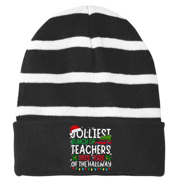 Jolliest Bunch Of Teachers This Side Of The Hallway Xmas Striped Beanie with Solid Band