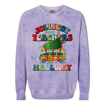 Jolliest Bunch Of Teachers This Side Of The Hallway Xmas Colorblast Crewneck Sweatshirt