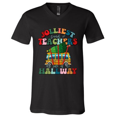 Jolliest Bunch Of Teachers This Side Of The Hallway Xmas V-Neck T-Shirt