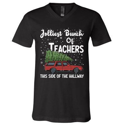 Jolliest Bunch Of Teachers This Side Of The Hallway Christmas V-Neck T-Shirt