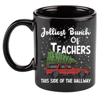 Jolliest Bunch Of Teachers This Side Of The Hallway Christmas 11oz C Handle Ceramic Mug