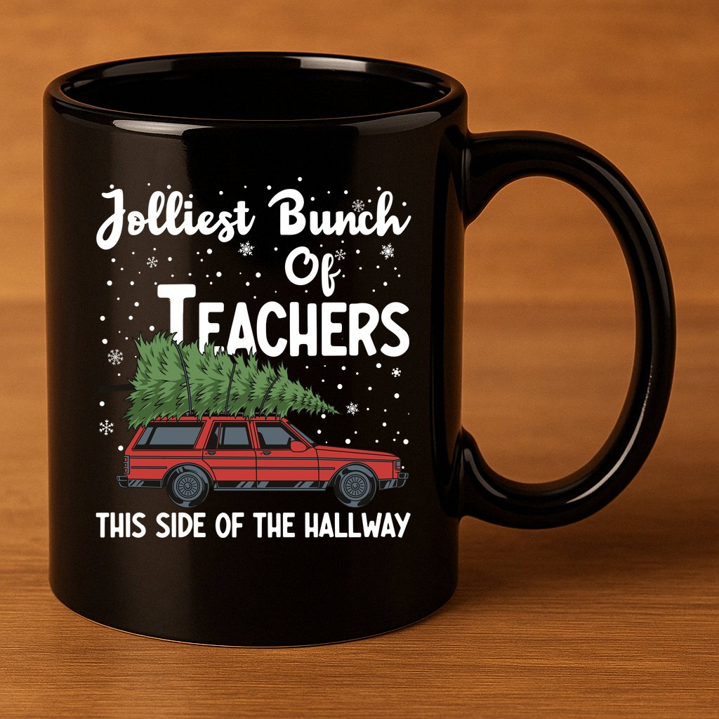 Jolliest Bunch Of Teachers This Side Of The Hallway Christmas 11oz C Handle Ceramic Mug