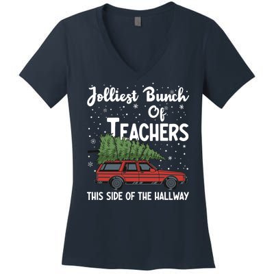 Jolliest Bunch Of Teachers This Side Of The Hallway Christmas Women's V-Neck T-Shirt