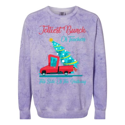 Jolliest Bunch Of Teachers This Side Of The Hallway Xmas Colorblast Crewneck Sweatshirt