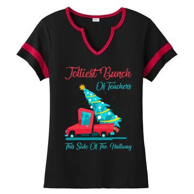 Jolliest Bunch Of Teachers This Side Of The Hallway Xmas Ladies Halftime Notch Neck Tee