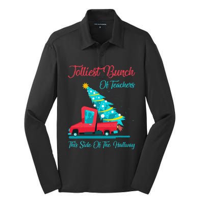 Jolliest Bunch Of Teachers This Side Of The Hallway Xmas Silk Touch Performance Long Sleeve Polo