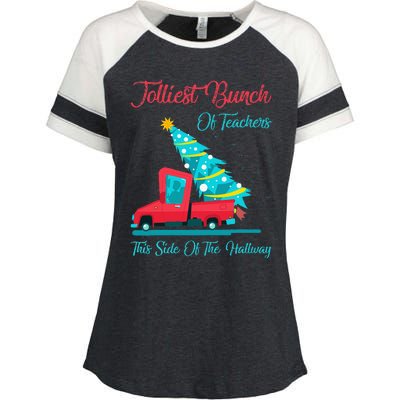 Jolliest Bunch Of Teachers This Side Of The Hallway Xmas Enza Ladies Jersey Colorblock Tee