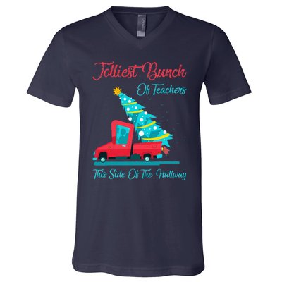 Jolliest Bunch Of Teachers This Side Of The Hallway Xmas V-Neck T-Shirt