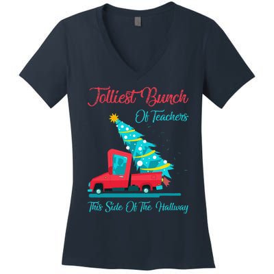 Jolliest Bunch Of Teachers This Side Of The Hallway Xmas Women's V-Neck T-Shirt