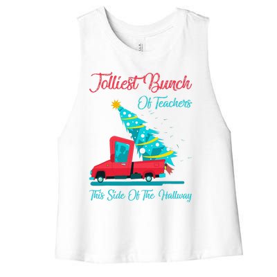 Jolliest Bunch Of Teachers This Side Of The Hallway Xmas Women's Racerback Cropped Tank