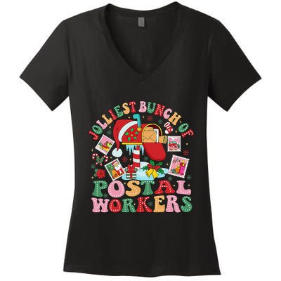 Jolliest Bunch Of Postal Workers Christmas Mail Carrier Women's V-Neck T-Shirt