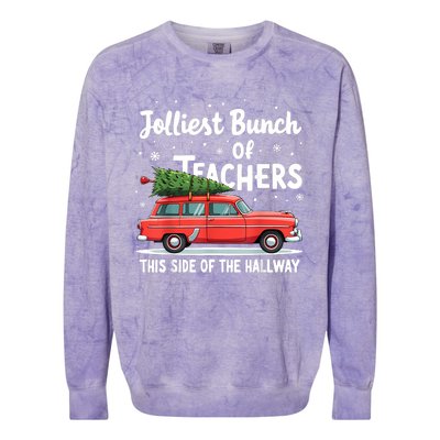 Jolliest Bunch Of Teachers This Side Of The Hallway Xmas Pj Colorblast Crewneck Sweatshirt