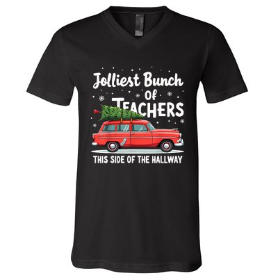 Jolliest Bunch Of Teachers This Side Of The Hallway Xmas Pj V-Neck T-Shirt