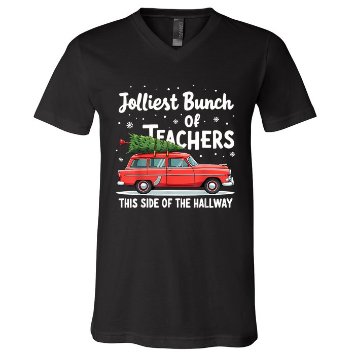 Jolliest Bunch Of Teachers This Side Of The Hallway Xmas Pj V-Neck T-Shirt