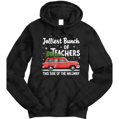 Jolliest Bunch Of Teachers This Side Of The Hallway Xmas Pj Tie Dye Hoodie