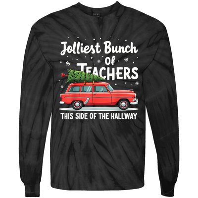 Jolliest Bunch Of Teachers This Side Of The Hallway Xmas Pj Tie-Dye Long Sleeve Shirt