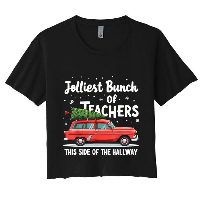 Jolliest Bunch Of Teachers This Side Of The Hallway Xmas Pj Women's Crop Top Tee