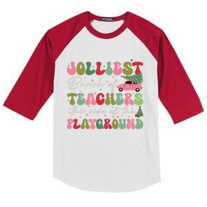 Jolliest Bunch Of Teachers This Side Of The Playground Xmas Kids Colorblock Raglan Jersey