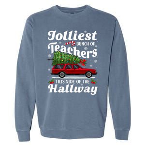 Jolliest Bunch Of Teachers This Side Of The Hallway Xmas Garment-Dyed Sweatshirt