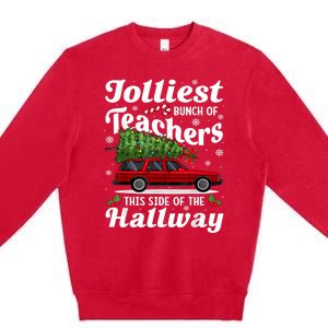 Jolliest Bunch Of Teachers This Side Of The Hallway Xmas Premium Crewneck Sweatshirt