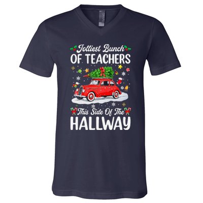 Jolliest Bunch Of Teachers This Side Of The Hallway Xmas V-Neck T-Shirt