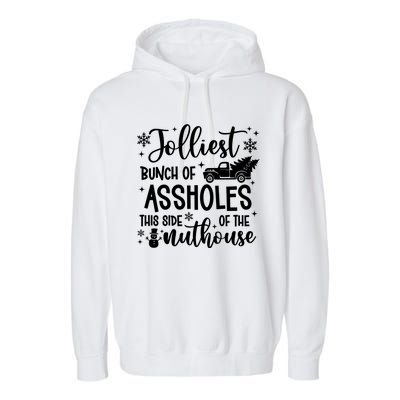 Jolliest Bunch Of Friends Christmas Graphic Garment-Dyed Fleece Hoodie