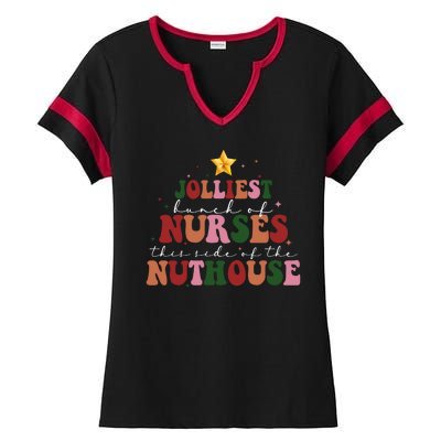 Jolliest Bunch Of Nurses Christmas Holiday Ladies Halftime Notch Neck Tee