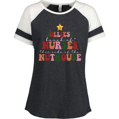 Jolliest Bunch Of Nurses Christmas Holiday Enza Ladies Jersey Colorblock Tee