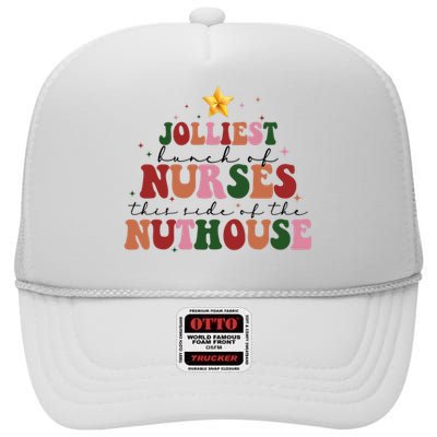 Jolliest Bunch Of Nurses Christmas Holiday High Crown Mesh Back Trucker Hat